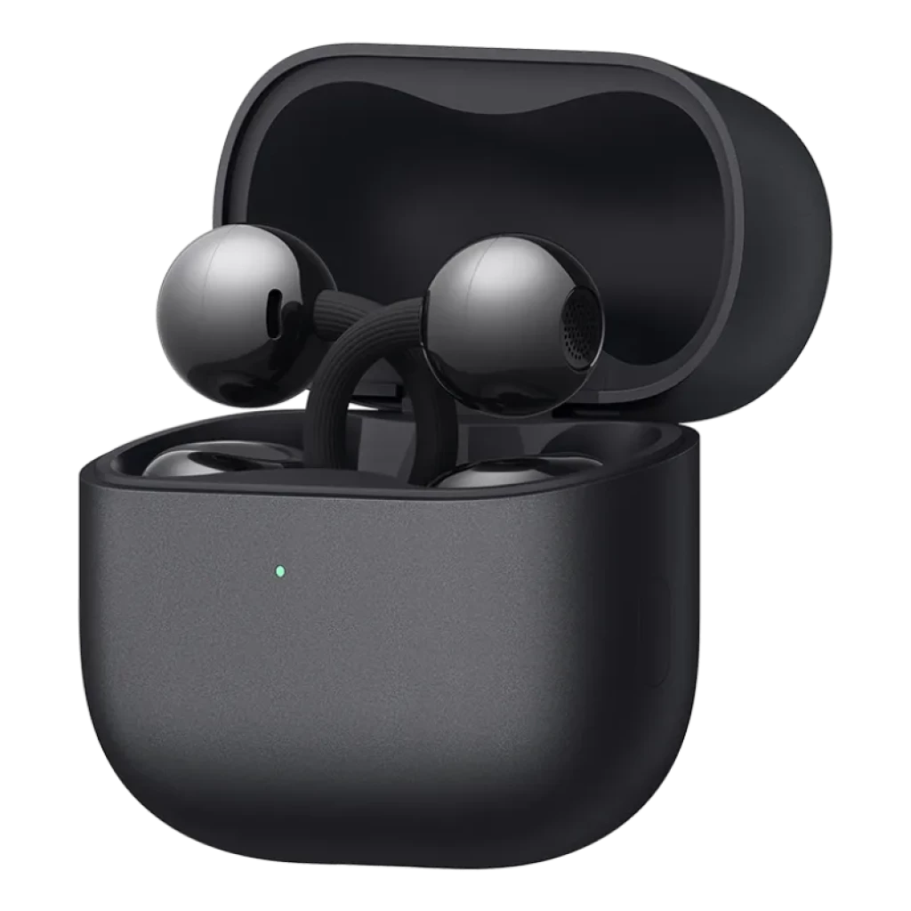 Huawei FreeClip 2 Auriculares Bluetooth con diseño open-ear en color negro, cápsulas metálicas brillantes y estuche compacto texturizado a juego - Ítem1