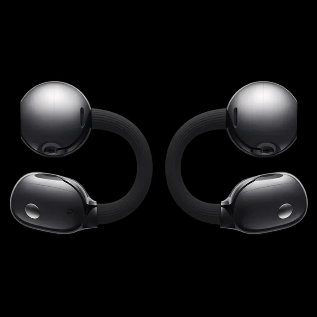 Vista frontal de los Huawei FreeClip 2 con diseño C-Bridge en color negro