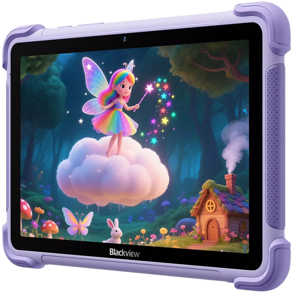Tablette enfant violette Blackview Link 1 Kids 4 Go 64 Go, grand écran, coque robuste avec lion jaune et poignée rotative, caméra et haut-parleurs intégrés - Ítem3