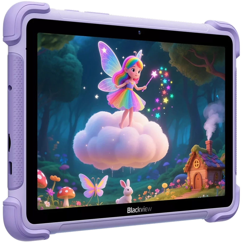 Tablette enfant violette Blackview Link 1 Kids 4 Go 64 Go, grand écran, coque robuste avec lion jaune et poignée rotative, caméra et haut-parleurs intégrés - Ítem4