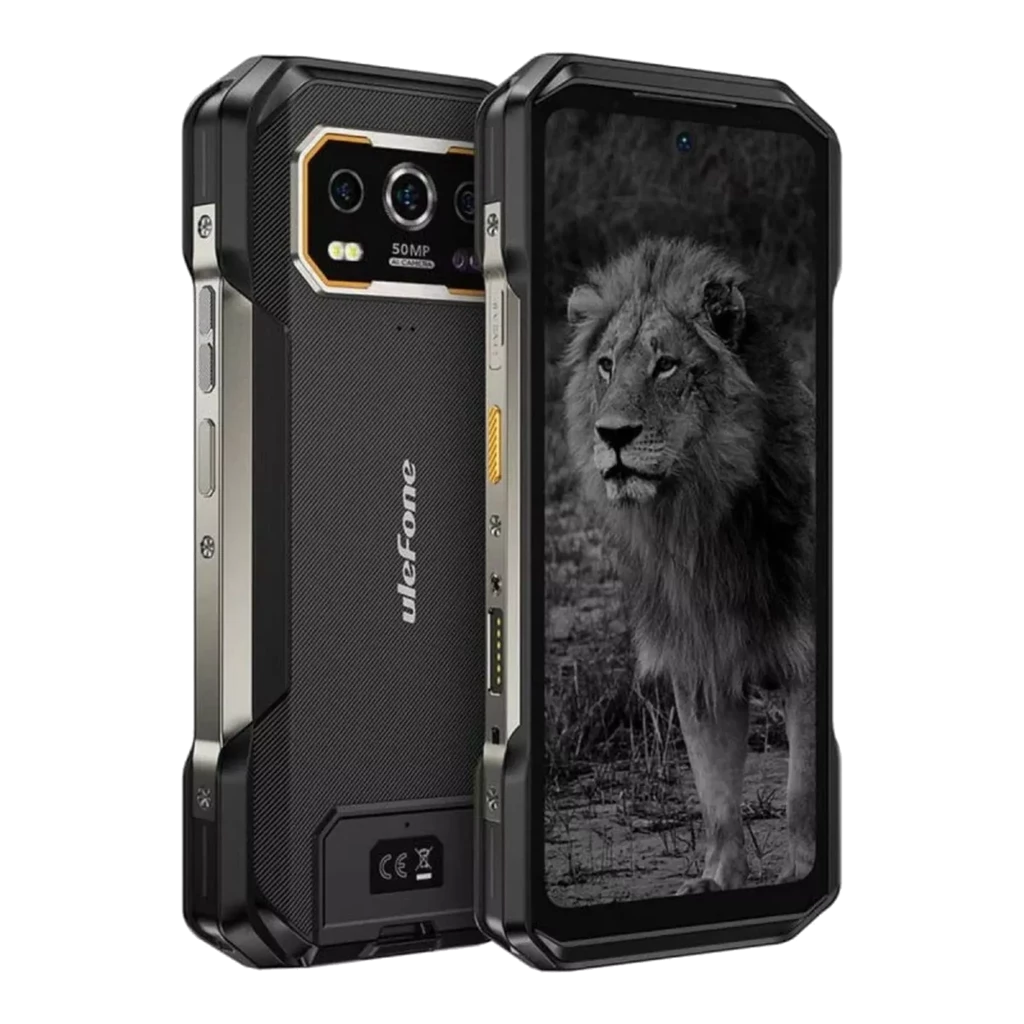 Ulefone Armor 27T Pro Plus 5G negro, diseño robusto con esquinas reforzadas, módulo de cámara 50 MP con FLIR térmica, pantalla frontal con biseles gruesos - Ítem1