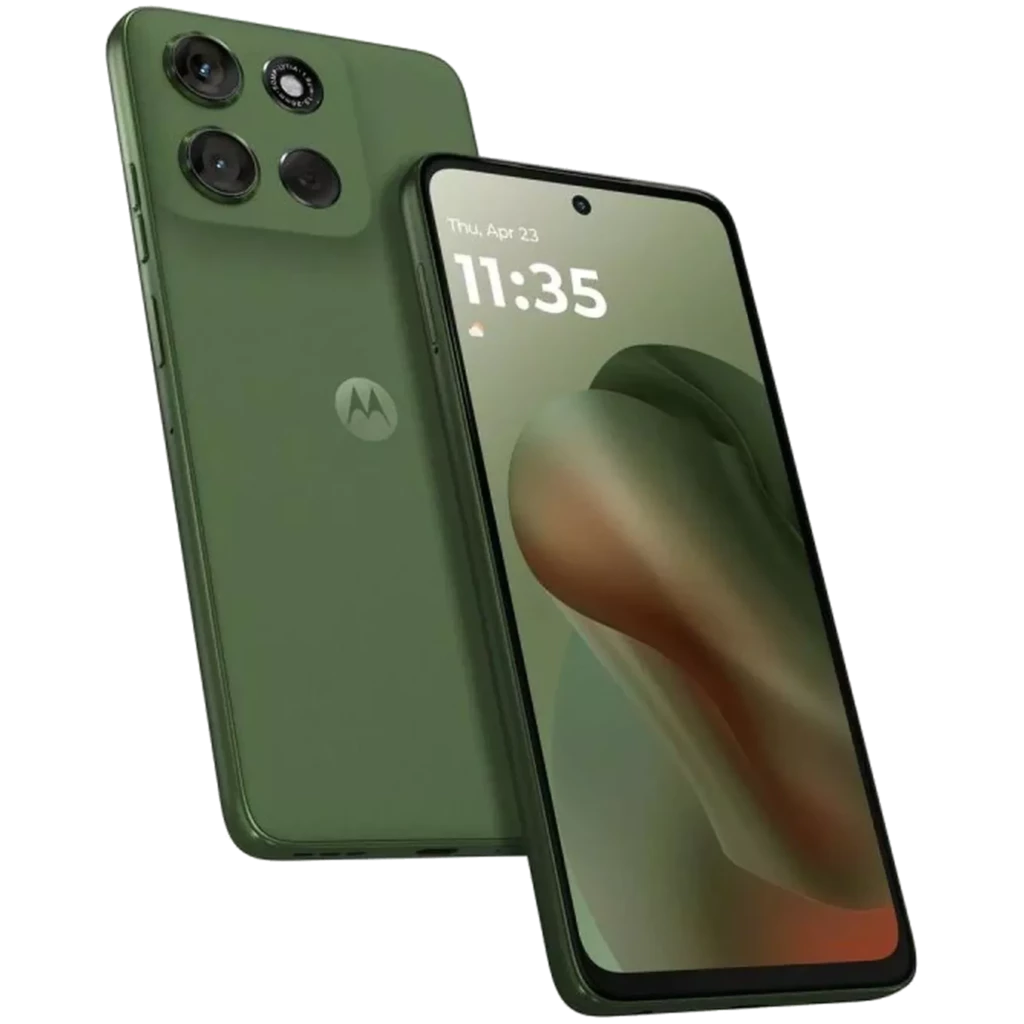 Motorola Moto G56 5G verde drill con triple cámara trasera, pantalla 6.72 pulgadas con hole-punch central, acabado mate y bordes rectos - Ítem1