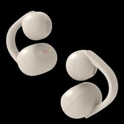 Sony LinkBuds Clip WF-LC900 Beige, auriculares TWS open-ear con diseño en gancho curvo, cuerpo beige mate, rejilla acústica visible y LEDs indicadores