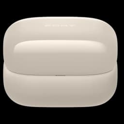 Estuche beige compacto con logo Sony para LinkBuds Clip WF-LC900, acabado brillante y bordes redondeados, diseño minimalista y portátil