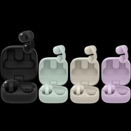 Auriculares Sony LinkBuds Clip WF-LC900 open-ear en lavanda con estuche compacto; diseño clip curvo, botón físico y luz LED. También en negro, verde y