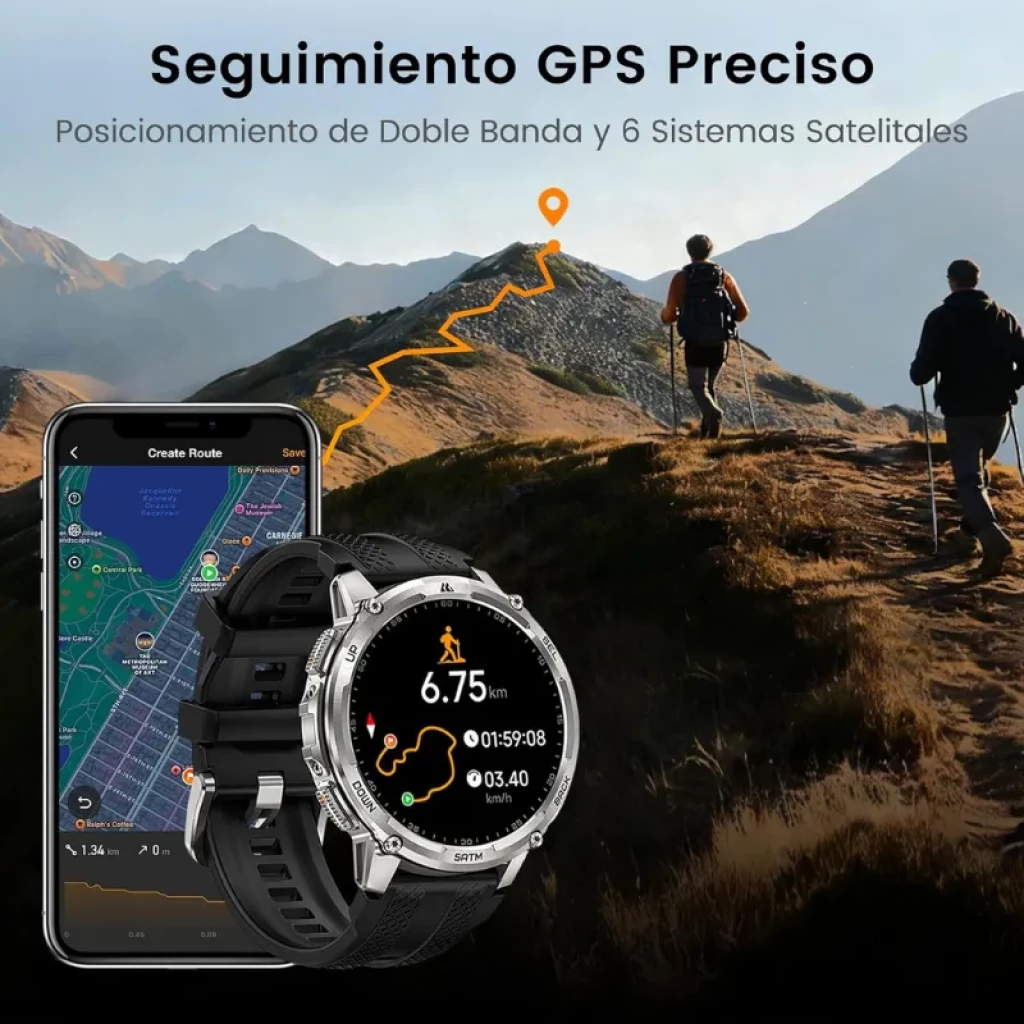 Kospet Tank T4C Negro con correa negra, caja robusta, pantalla AMOLED 1,5 con esfera digital multicolor, bisel metálico, botones laterales y resistencia 5 ATM - Ítem6