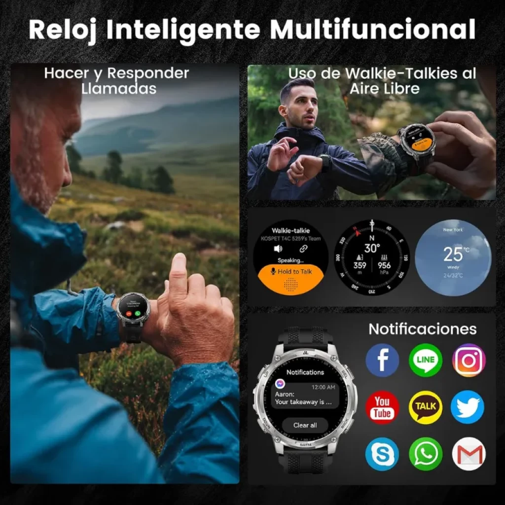 Kospet Tank T4C Negro con correa negra, caja robusta, pantalla AMOLED 1,5 con esfera digital multicolor, bisel metálico, botones laterales y resistencia 5 ATM - Ítem10