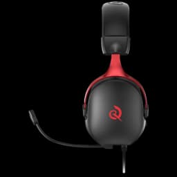 Casque gaming noir et rouge QCY Heroad VN200 avec micro flexible, arceau rembourré, oreillettes fermées et câble USB A, logo Q rouge bien visible