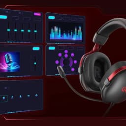 QCY Heroad VN200 USB-A casque gaming noir et rouge, arceau rembourré, oreillettes carrées 40 mm, micro flexible, éclairage LED, interface audio 7.1