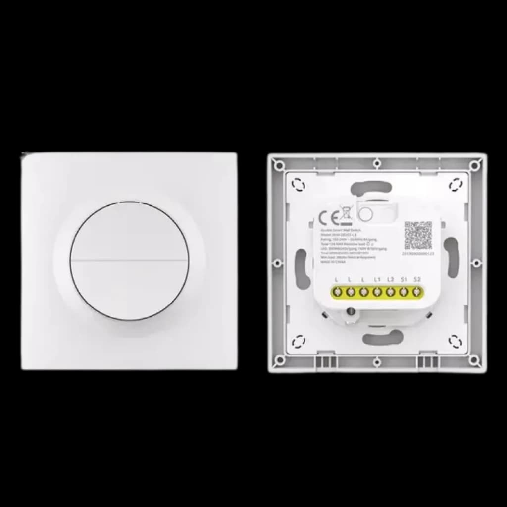 SONOFF Orb-ZBW2L ZigBee Double canal interrupteur mural blanc avec cadran circulaire à l'avant et module arrière avec bornes L N S1 S2