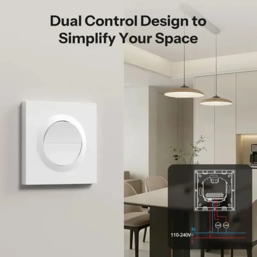 SONOFF Orb-ZBW2 ZigBee double canal : panneau mural blanc minimaliste avec anneau tactile circulaire et schéma de câblage, double commande 110-240 V pour l'éclairage