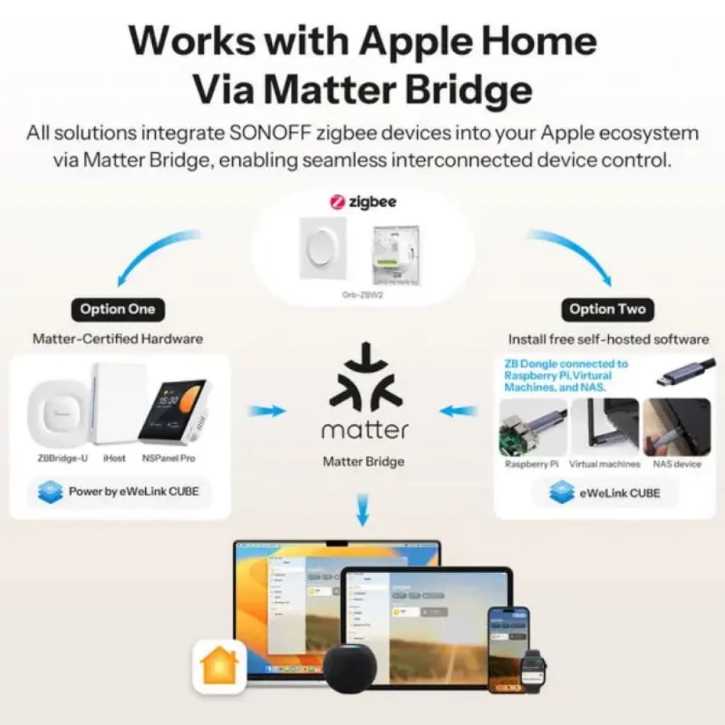 SONOFF Orb-ZBW2 ZigBee double canal, interrupteur mural intelligent compatible avec Matter Bridge et Apple Home, contrôle dans l'écosystème eWeLink Cube