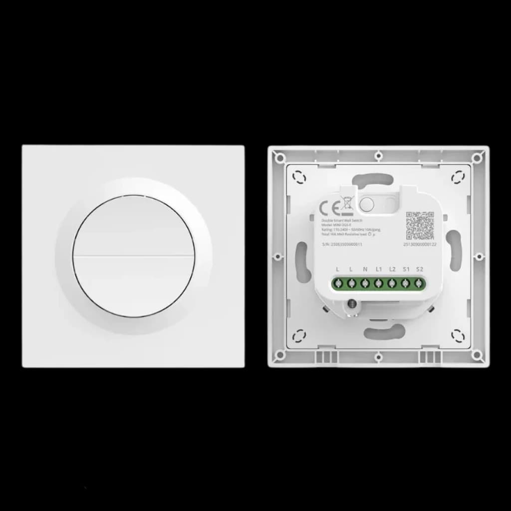 Interrupteur intelligent double SONOFF Orb-MW2, design carré blanc, 86 mm