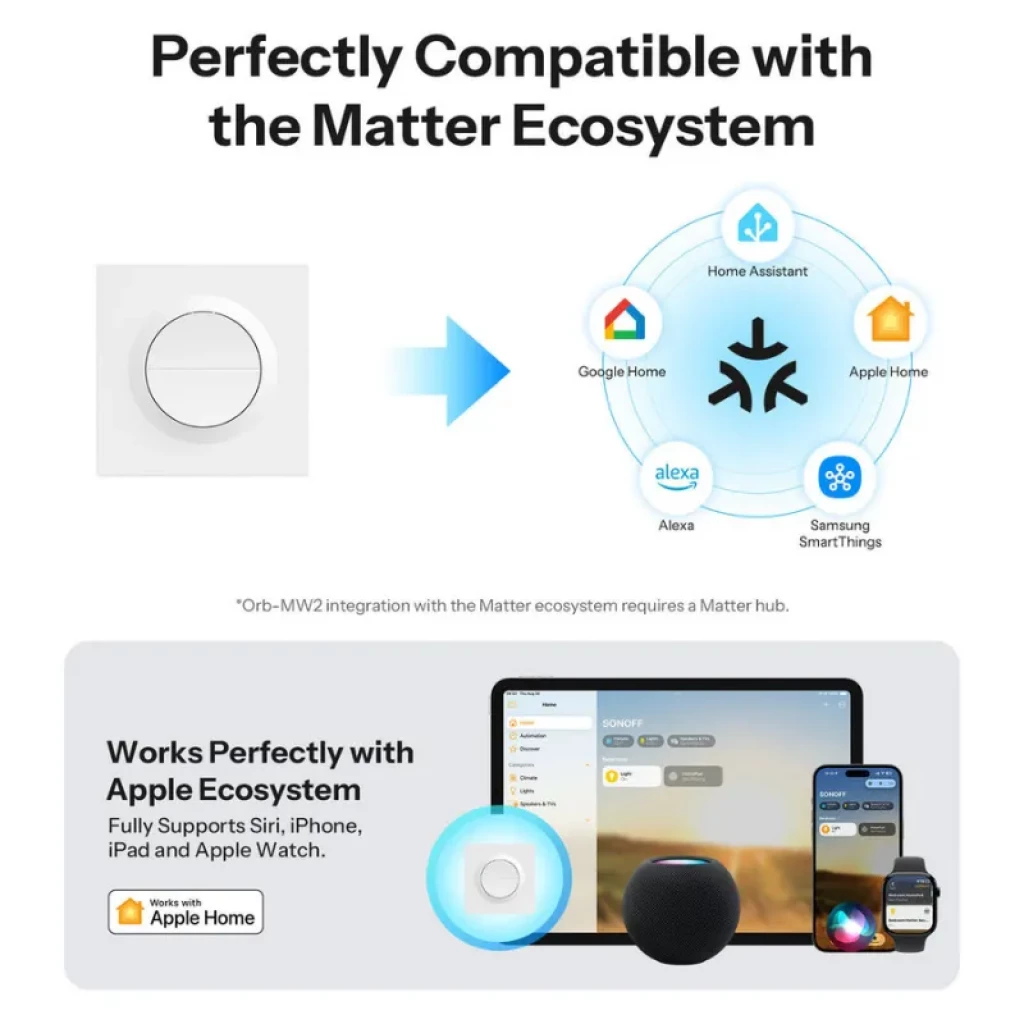 Interrupteur intelligent double SONOFF Orb-MW2, design carré blanc, 86 mm - Ítem3