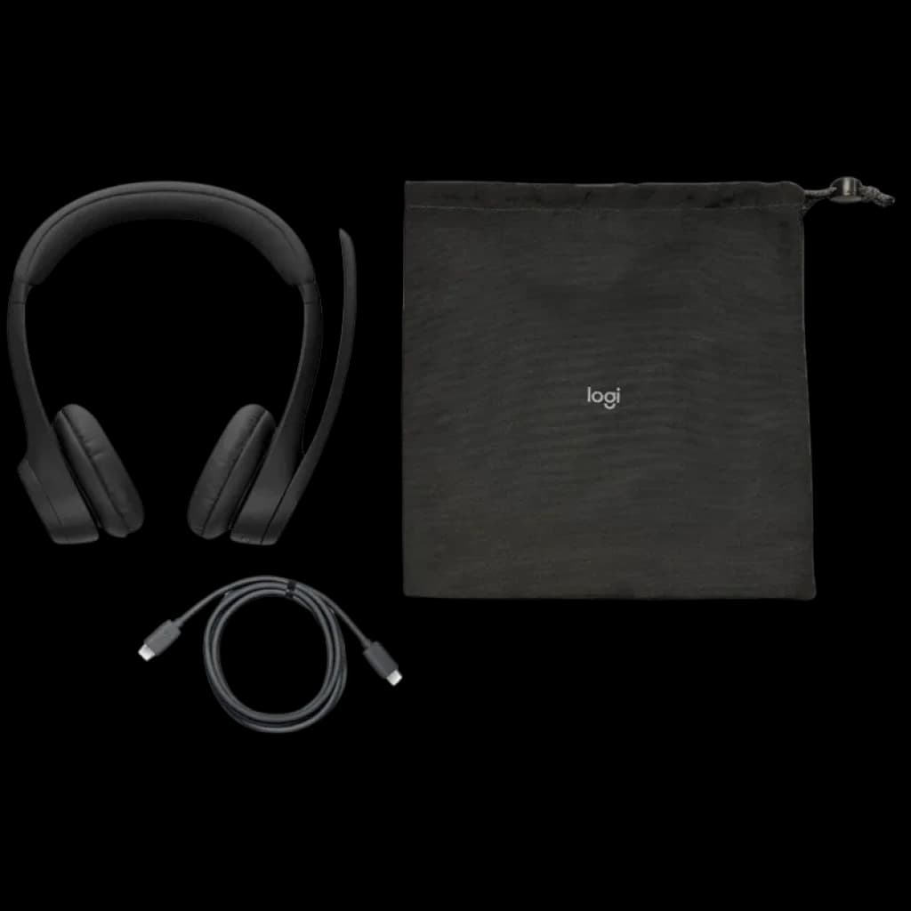 Logitech Zone 305 MS casque arceau noir pliable avec coussinets supra-auriculaires, micro discret, câble USB-C et pochette de transport logi