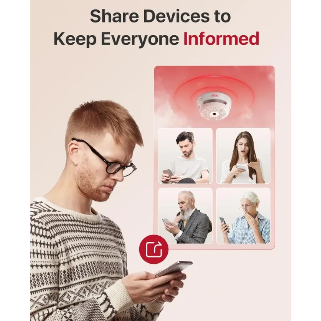 X-Sense FS61 Kit de 6 Detectores de humo XS01-M con HUB SBS50 y app móvil; detectores blancos compactos con rejilla frontal y botones rosados - Ítem3