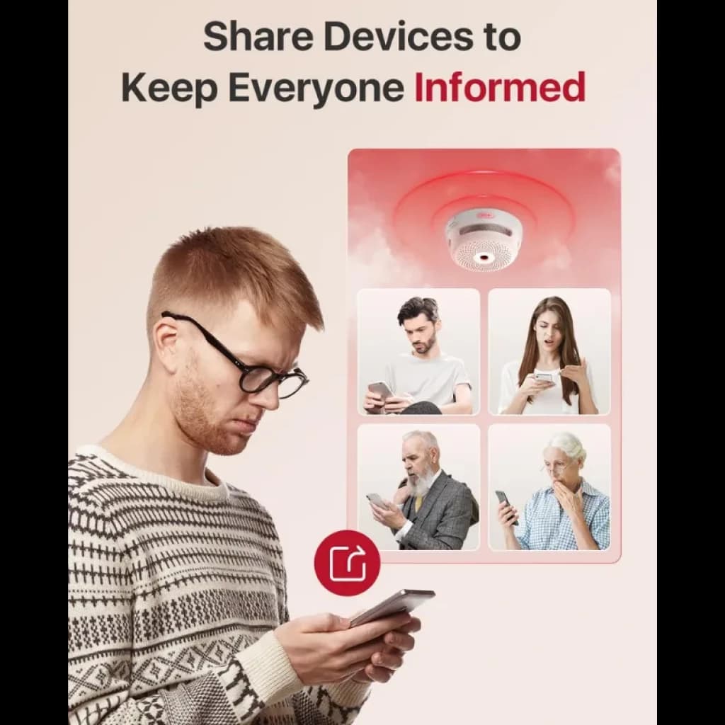 Alarma LED roja y notificaciones móviles compartidas para varios usuarios
