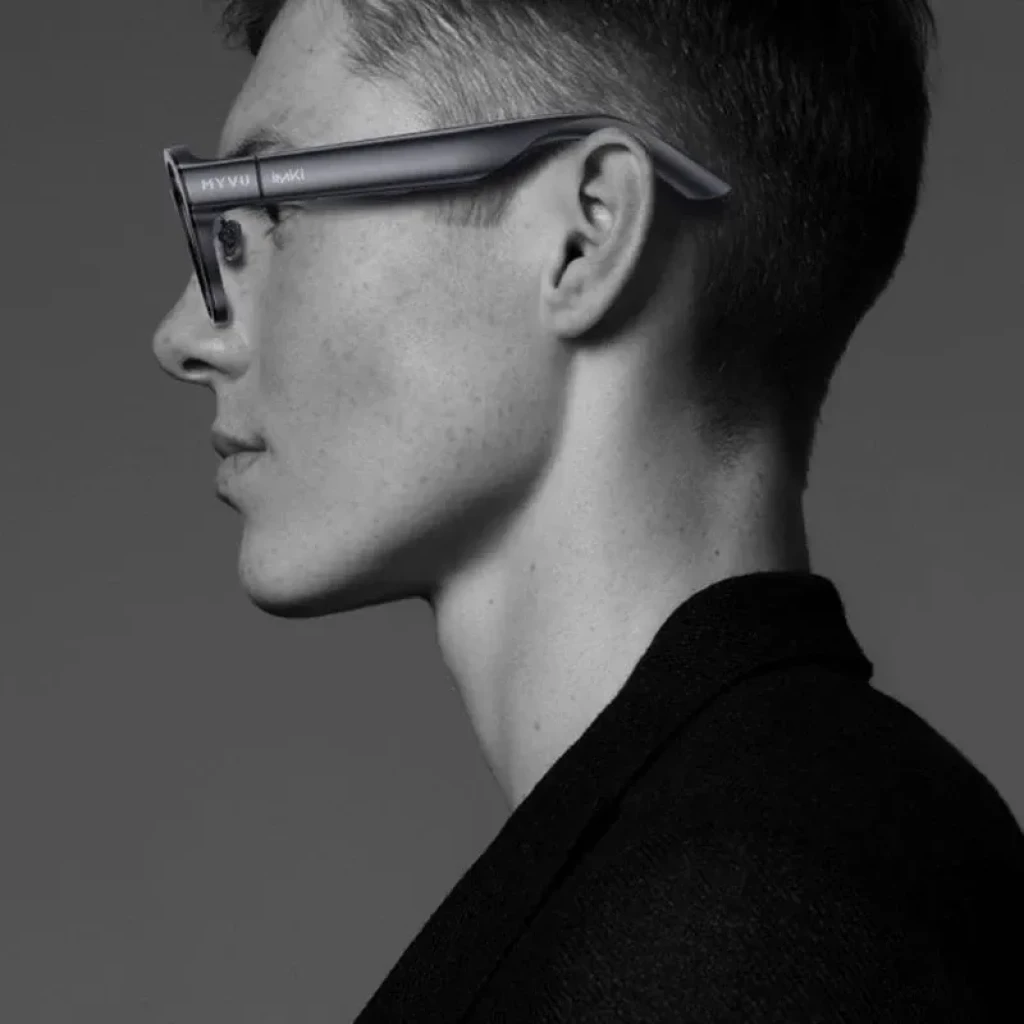 Imiki MYVU Preto com navegação por voz – óculos AR pretos, armação clássica arredondada, hastes largas com logótipo MYVU, lentes transparentes integradas - Item4