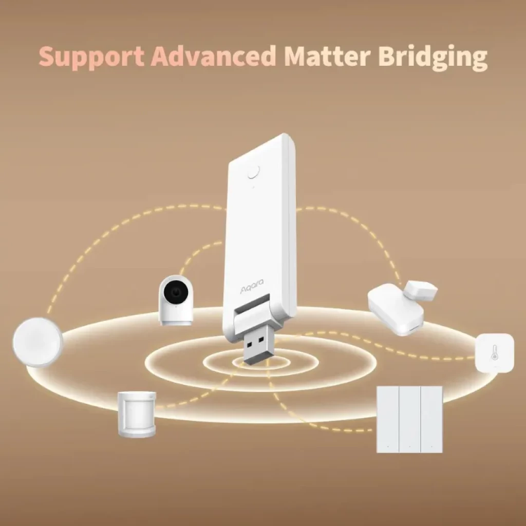 Aqara Hub M100 USB-A blanco con cuerpo rectangular, puerto USB retráctil, botón circular frontal y LED indicador - Ítem2