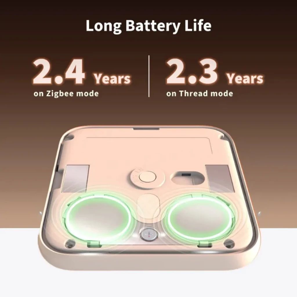 Aqara W100 avec écran LCD 3,4 pouces affichant la température et l'humidité, les icônes de mode, de batterie et de signal ; boutons latéraux + et - pour un contrôle précis - Ítem4