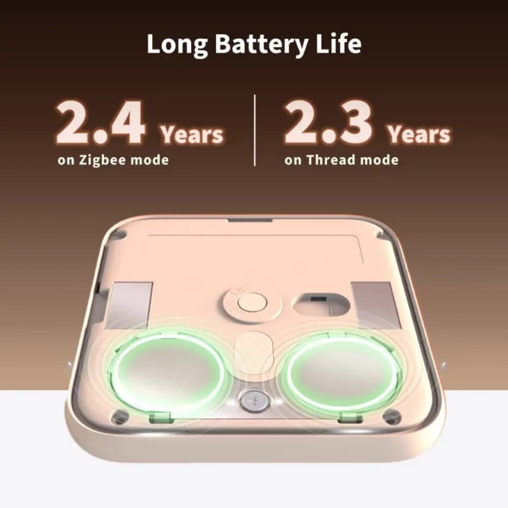 Autonomie de la batterie de l'Aqara W100 avec image illustrative de l'intérieur du capteur