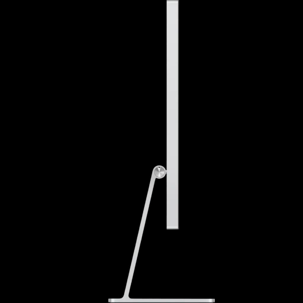 Profil latéral du support inclinable réglable en aluminium du Studio Display 27 pouces, design fin et épuré, gestion soignée des câbles