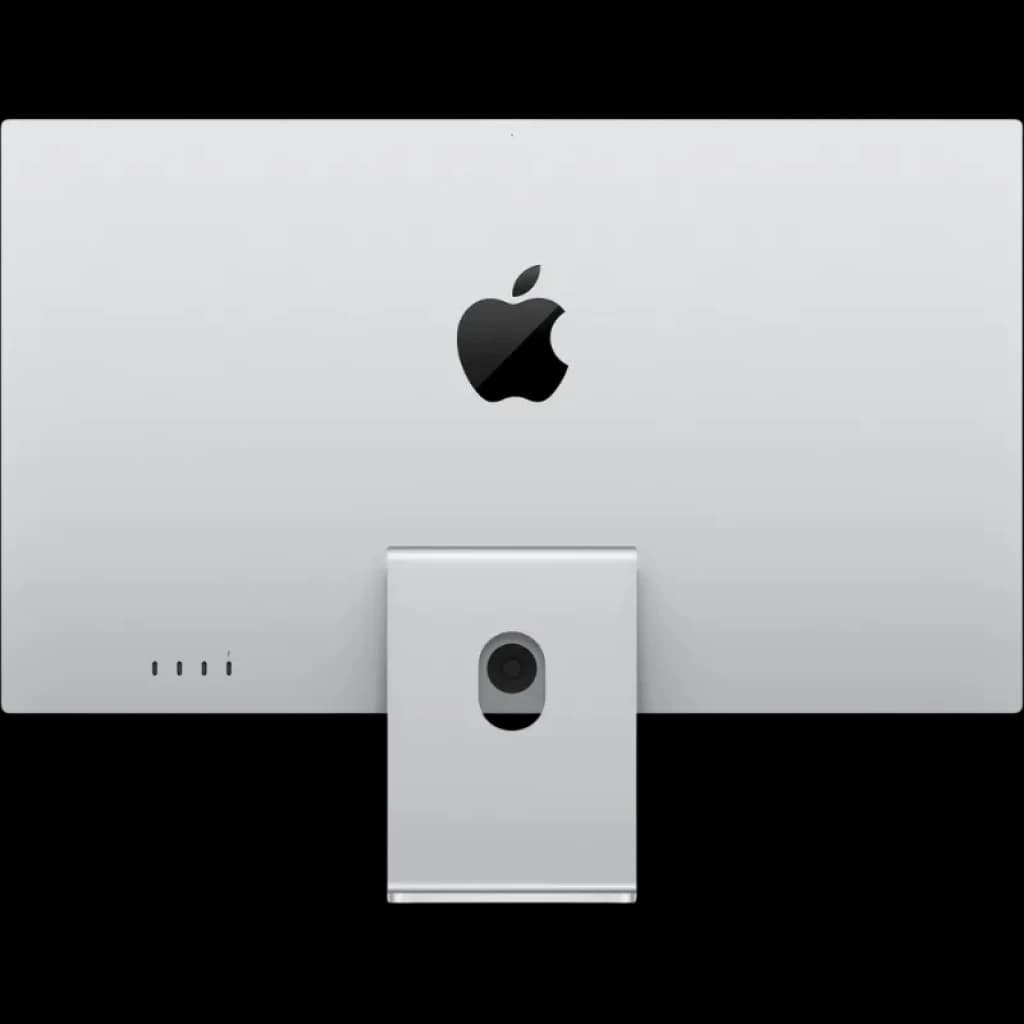 Apple Studio Display 27 pouces Retina 5K avec verre standard, dos aluminium argent, logo Apple centré, support inclinable réglable et caméra ultra grand