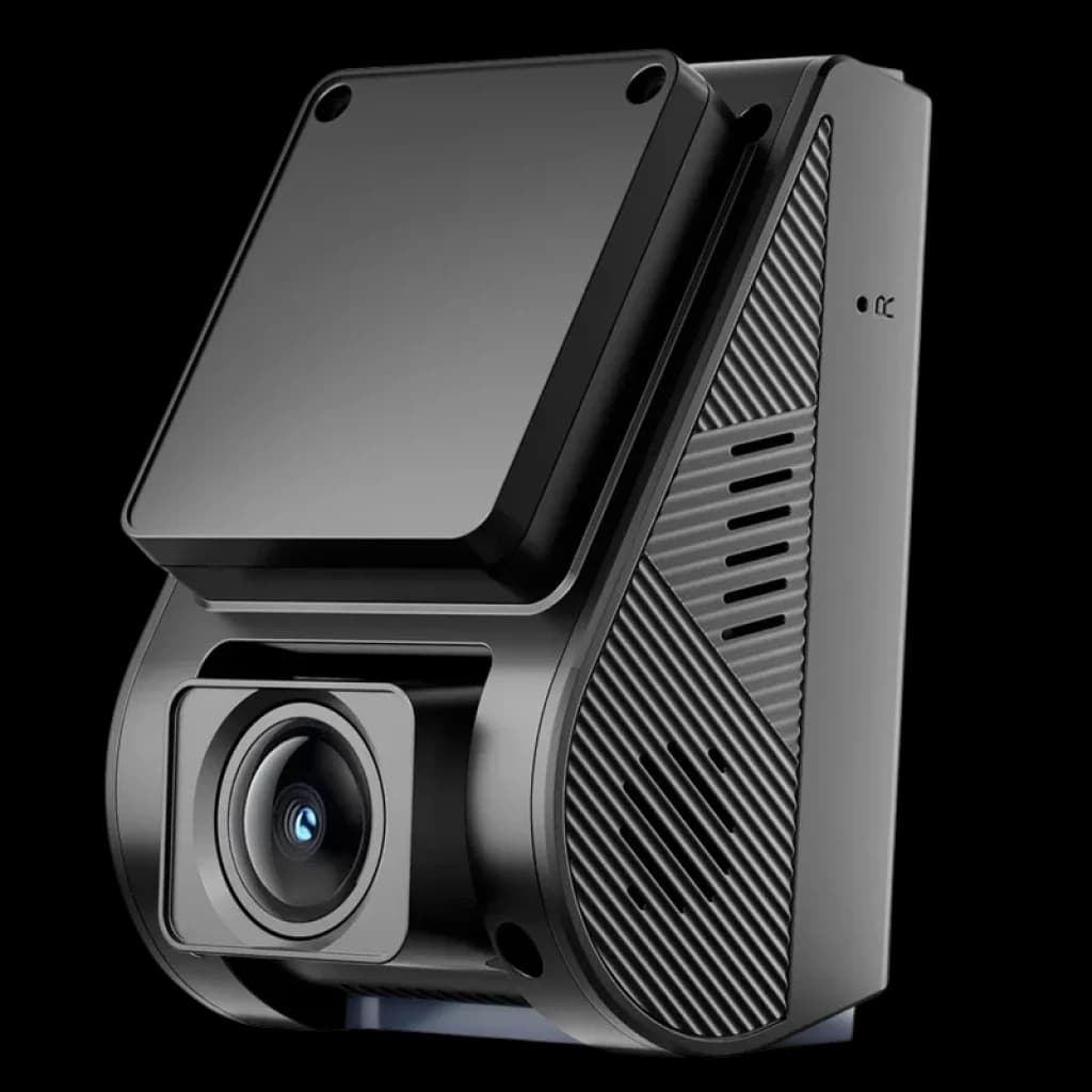 VIOFO A119M Pro 4K HDR Mini: dashcam compacta em preto com lente grande angular, corpo aerodinâmico ventilado, acabamento texturizado e design discreto para
