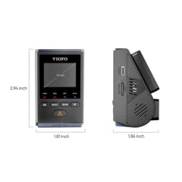 VIOFO A119M Pro 4K HDR Mini com ecrã 1.5, Wi‑Fi 6 dual band, controlo por voz, GPS, microfone e botões frontais; design compacto com suporte aderente