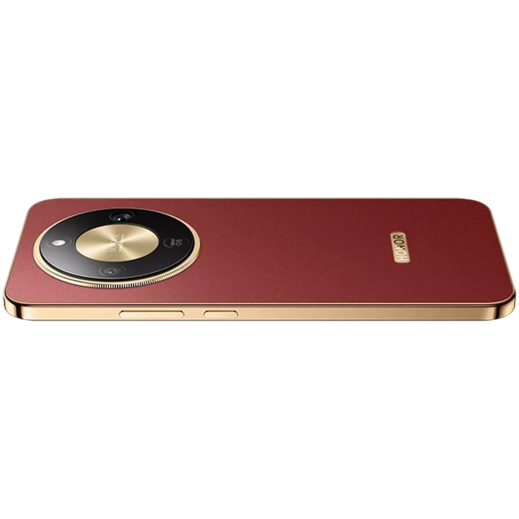 Honor Magic8 Lite 5G en tono Reddish Brown con acabado tipo cuero, módulo de cámara circular dorado 108 MP, bordes dorados y pantalla 6.79 pulgadas - Ítem8