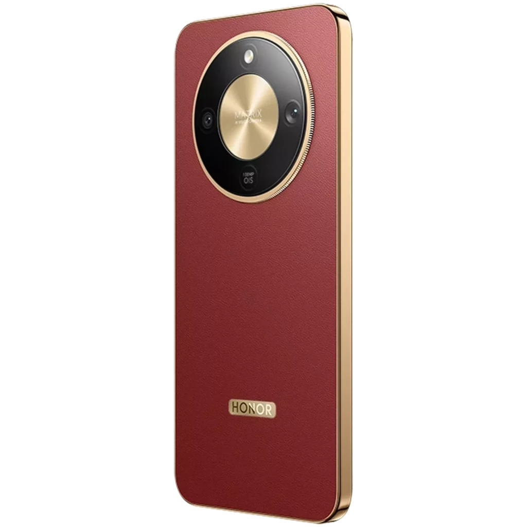 Honor Magic8 Lite 5G en tono Reddish Brown con acabado tipo cuero, módulo de cámara circular dorado 108 MP, bordes dorados y pantalla 6.79 pulgadas - Ítem5