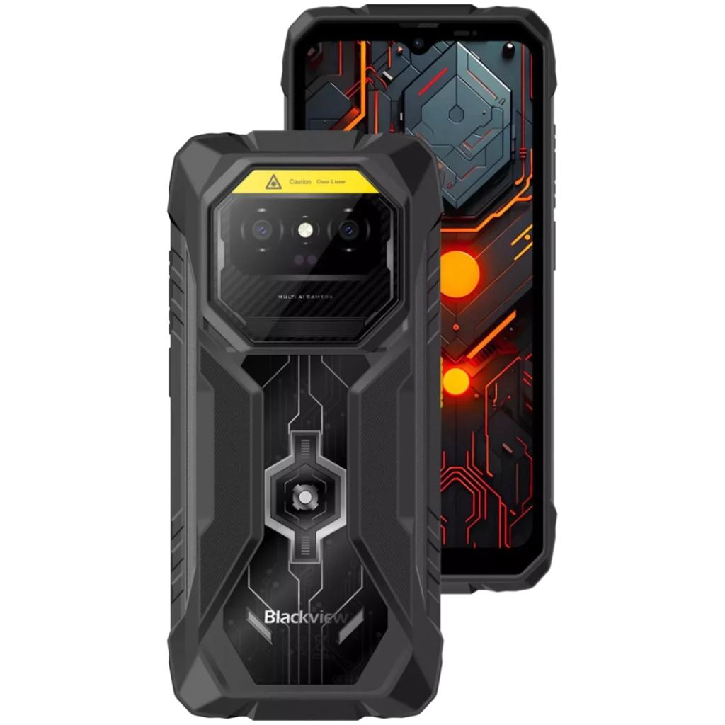 Smartphone rugged negro Blackview Rock 1 Pro con trasera reforzada, cámara dual con lector de códigos, pantalla sin bordes marcados y diseño robusto - Ítem1