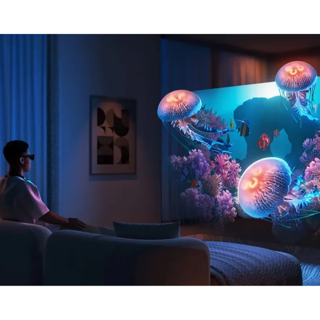 Viture Pro XR + Viture One Neckband Kit de lunettes à réalité augmentée + adaptateur pour lunettes : verres noirs avec monture légère et tour de cou modulaire avec câble - Ítem4