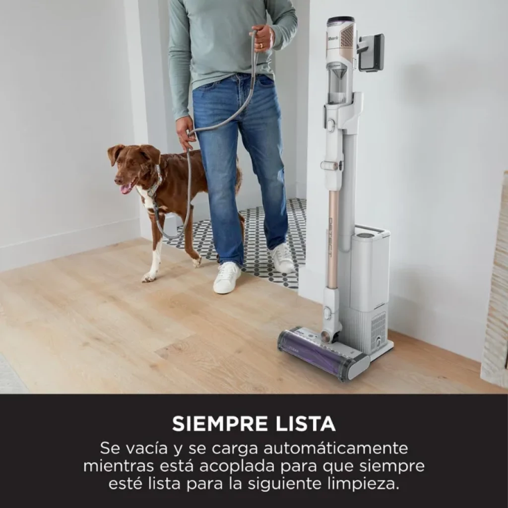 Shark IW3612EU aspirateur sans fil gris et cuivre, tête motorisée violette, réservoir visible et base de vidage automatique de 2 L, puissance 240 W - Ítem3