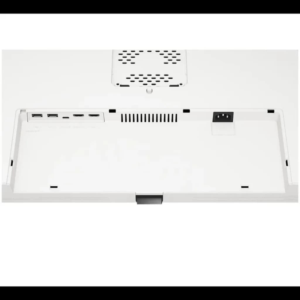 Panneau arrière blanc du LG 37U730SA-W avec ports HDMI et connectiques alignés, grille de ventilation et trappe d’accès soignée pour gestion des câbles
