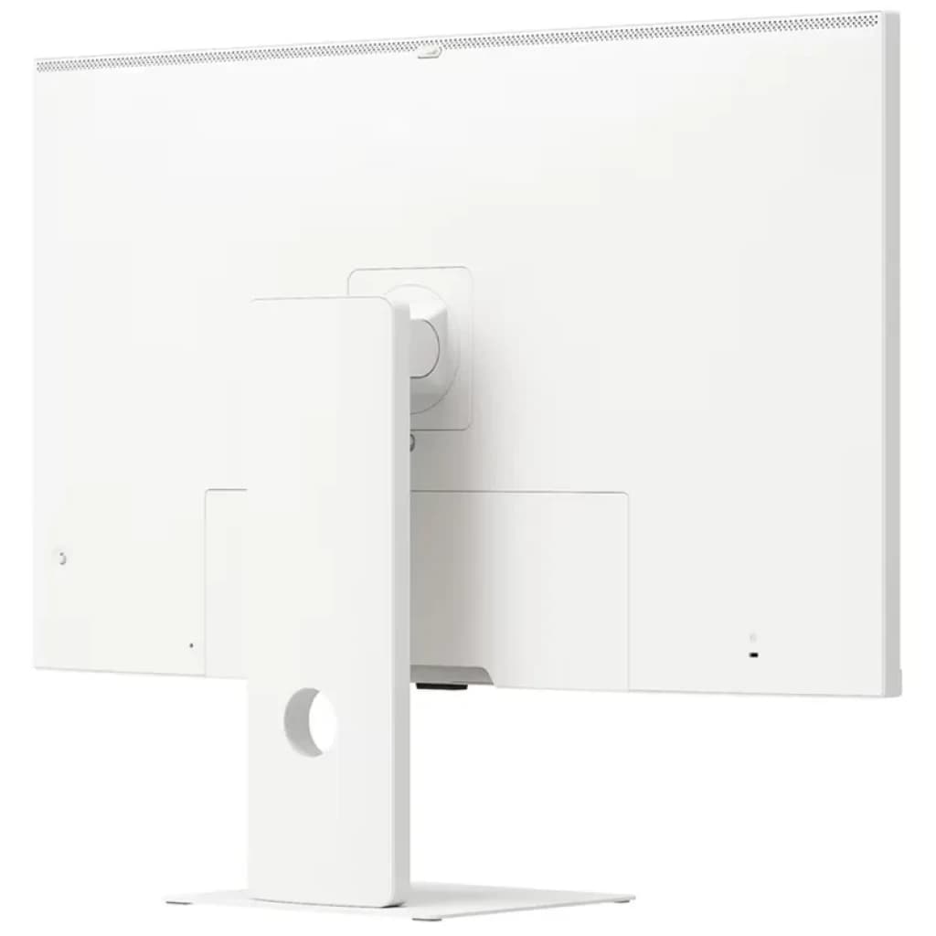 Dos de moniteur blanc LG 37U730SA-W 37 pouces, design épuré, support réglable avec passe-câbles, connectique HDMI, finitions propres et minimalistes