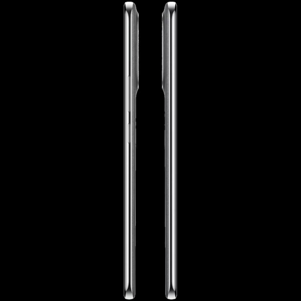 Realme 16 Pro+ gris visto de perfil, marco metálico delgado con botones laterales y módulo de cámaras trasero sobresaliente en la parte superior