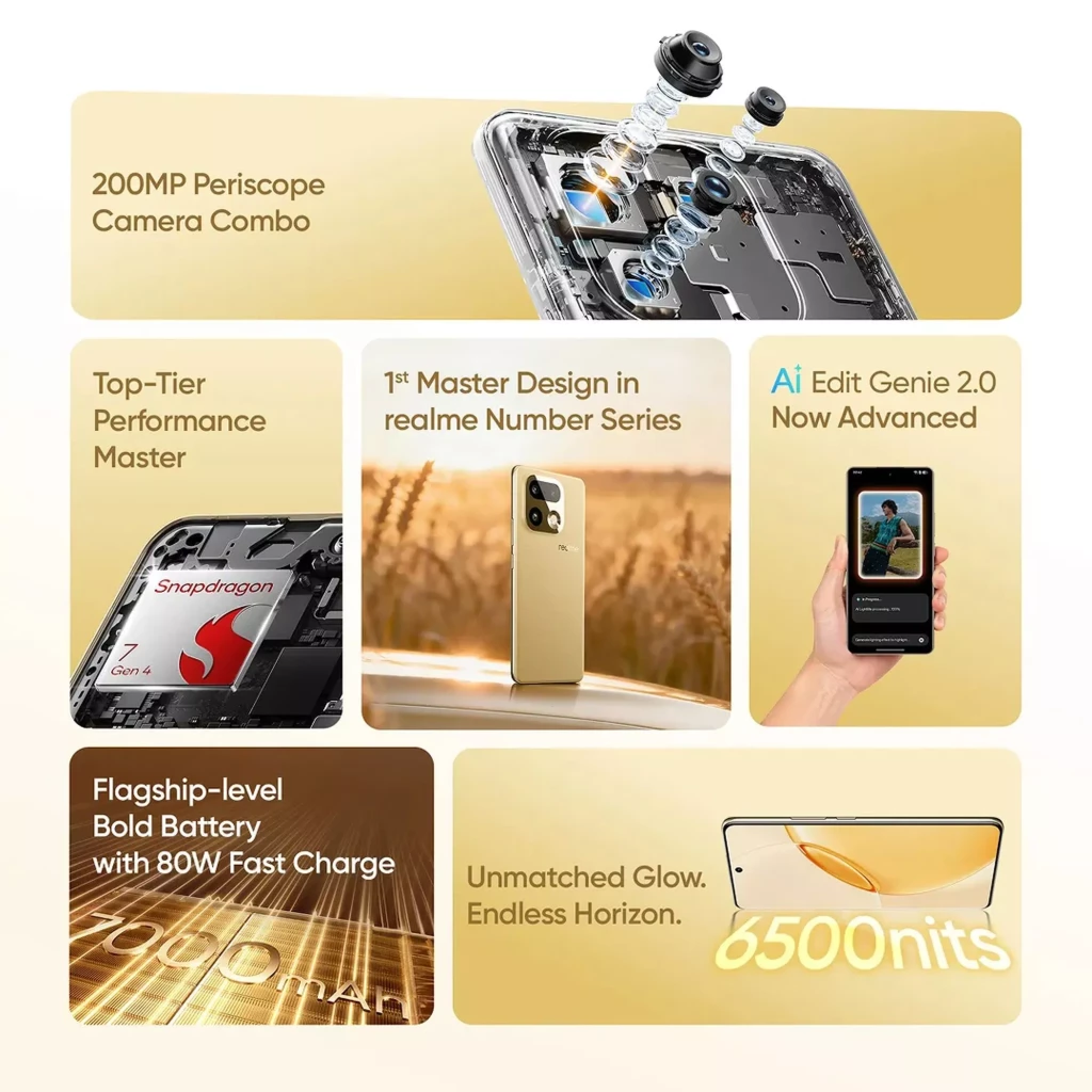 Realme 16 Pro+ gris con pantalla 6.7 sin bordes, cámara dual trasera con telefoto y flash, lente frontal en orificio central, acabado mate elegante - Ítem5