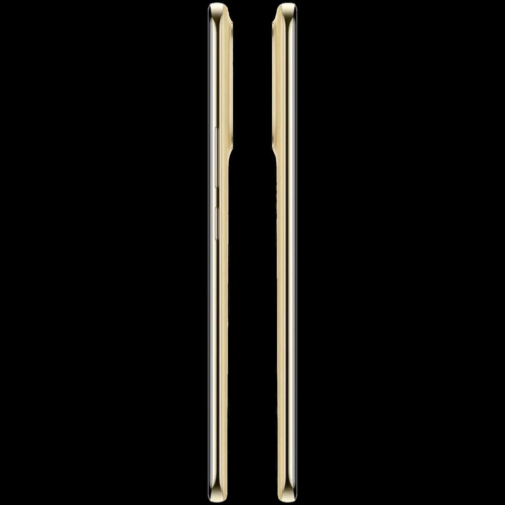 Realme 16 Pro+ dorado visto de perfil; bordes metálicos, marco delgado, botones laterales, diseño estilizado y acabado brillante 512GB 8GB RAM Realme UI 7.0