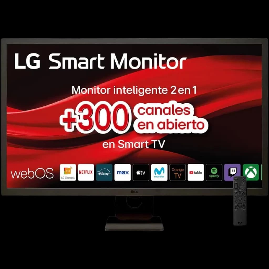 LG 32SR50F-W.AEU 31.5 FullHD IPS preto com WebOS, moldura fina, base retangular e controle remoto; apps Netflix, YouTube, Prime Video e mais
