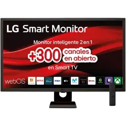 LG 32SR50F-W.AEU 31.5 FullHD IPS preto com WebOS, moldura fina, base retangular e controle remoto; apps Netflix, YouTube, Prime Video e mais