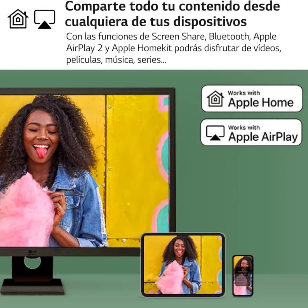 LG 32SR50F-W.AEU 31,5 FullHD IPS preto com WebOS, bordas finas, base retangular e compatibilidade Apple Home e AirPlay para espelhar conteúdos