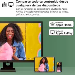 LG 32SR50F-W.AEU 31,5 FullHD IPS preto com WebOS, bordas finas, base retangular e compatibilidade Apple Home e AirPlay para espelhar conteúdos