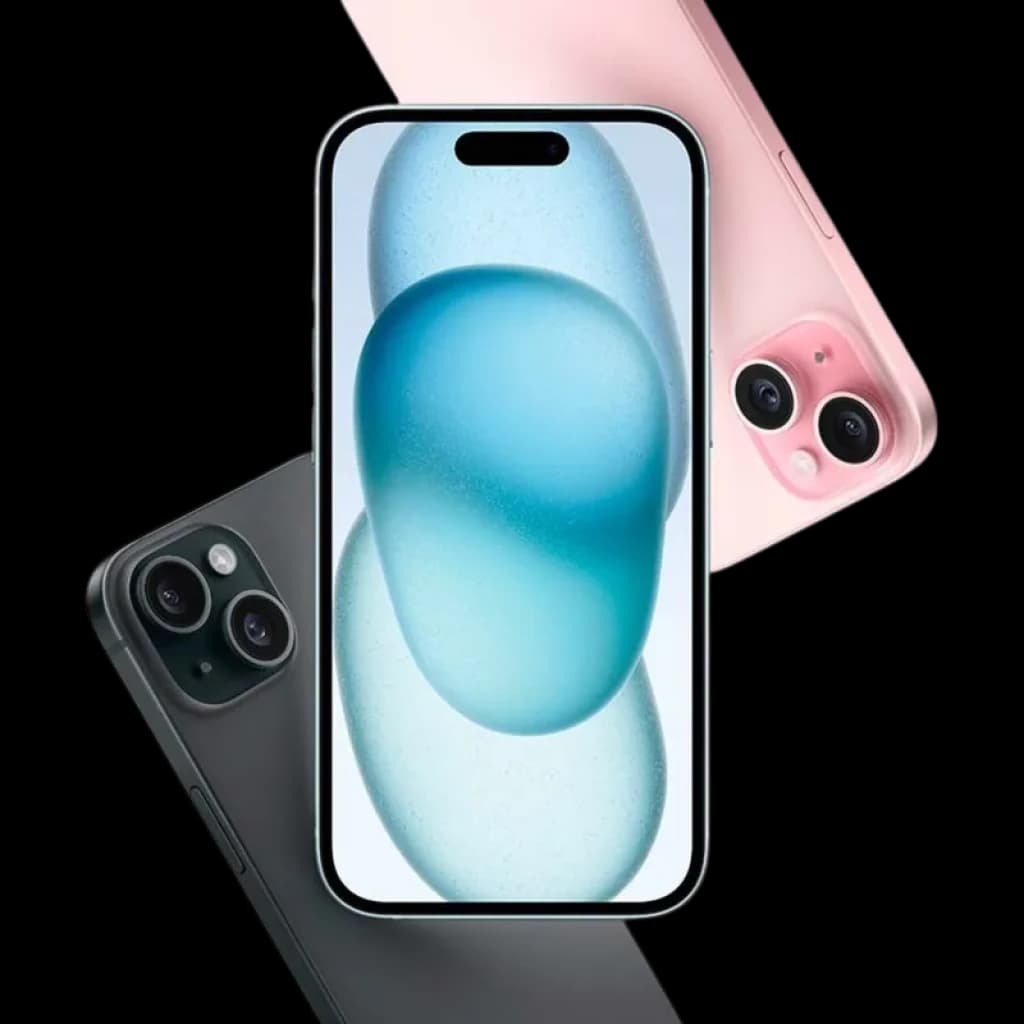 iPhone 15 Plus 256 Go bleu reconditionné excellent état, écran bord à bord avec Dynamic Island, dos mat bleu, double appareil photo arrière distinctif