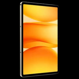 Blackview Mega 12 5G 256GB dorado con pantalla QFHD+ 120Hz; bordes delgados, marco metálico dorado y cámara frontal centrada. 12GB RAM para fluidez.