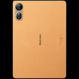 Blackview Mega 12 5G dorado con tapa trasera símil cuero, doble cámara trasera vertical con flash, bordes metálicos finos y acabado premium