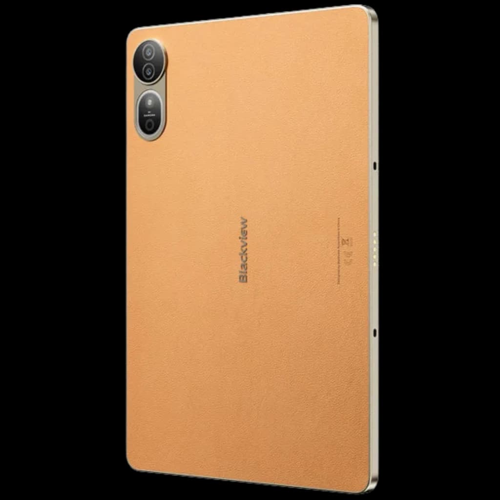 Blackview Mega 12 5G 256GB Dorado QFHD+ 120Hz 12GB RAM con tapa trasera dorada tipo cuero, bordes rectos metálicos y doble cámara vertical