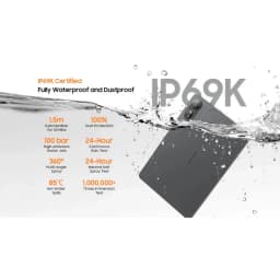 Blackview Mega 12 5G dorado, trasera mate con doble cámara vertical y flash; destaca certificación IP69K resistente al agua y polvo, diseño elegante