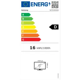 Étiquette énergie UE classe D pour Moniteur Samsung S27D392GAU 27 pouces, conso 16 kWh/1000h, résolution 1920x1080, écran incurvé VA 100 Hz noir