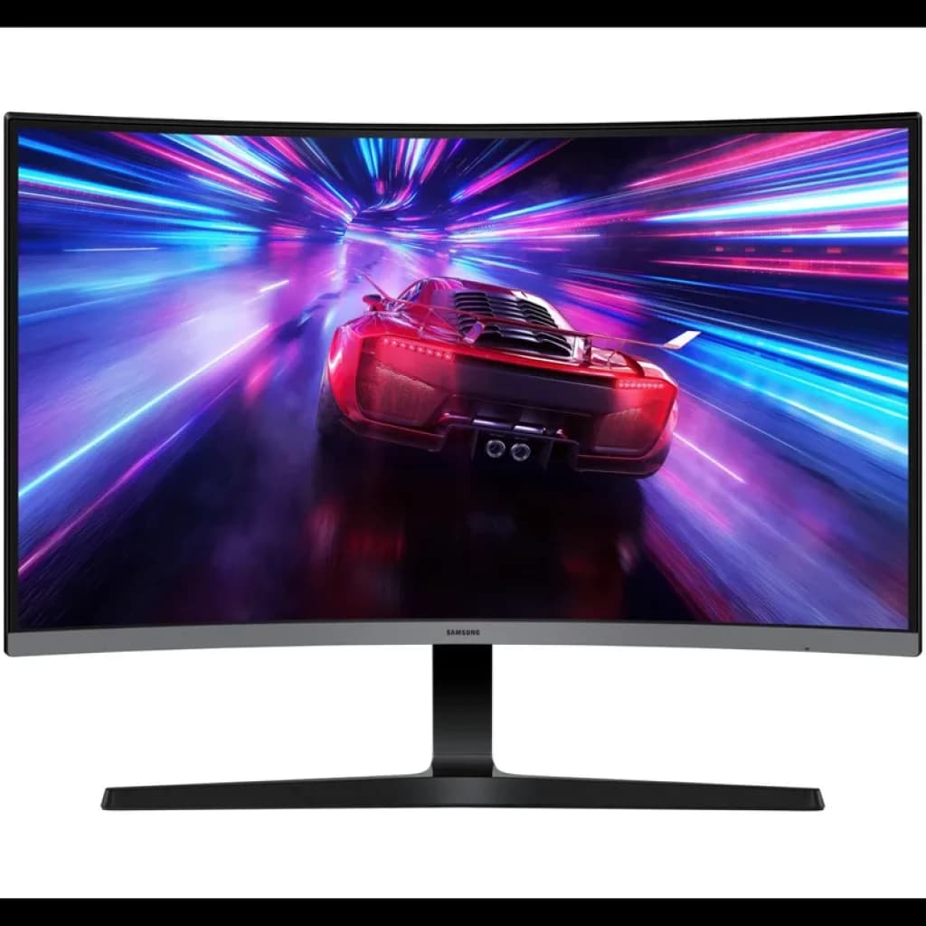 Écran PC Samsung 27 pouces incurvé VA Full HD, bords fins, pied noir en T, affichage fluide 100 Hz, temps de réponse 4 ms, idéal pour le jeu